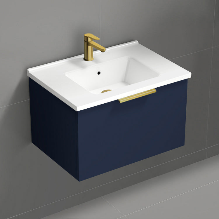 Wall Mounted Bathroom Vanity, Modern, 26", Night Blue