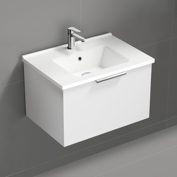 Wall Mounted Bathroom Vanity, Modern, 26", Glossy White