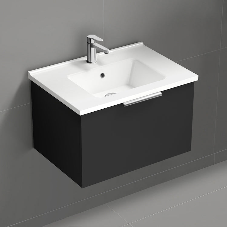 Wall Mounted Bathroom Vanity, Modern, 26", Matte Black
