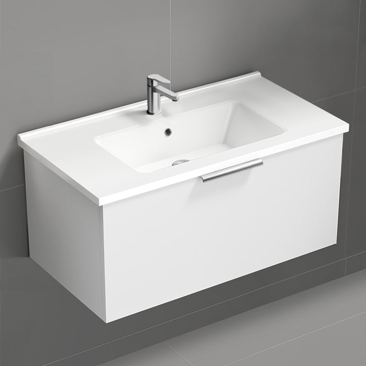 White Bathroom Vanity, Floating, Modern, 34"