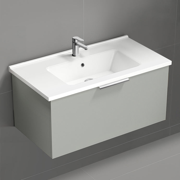 Wall Mounted Bathroom Vanity, Modern, 34", Grey Mist