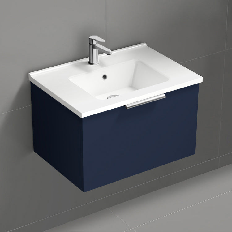 Wall Mounted Bathroom Vanity, Modern, 26", Night Blue