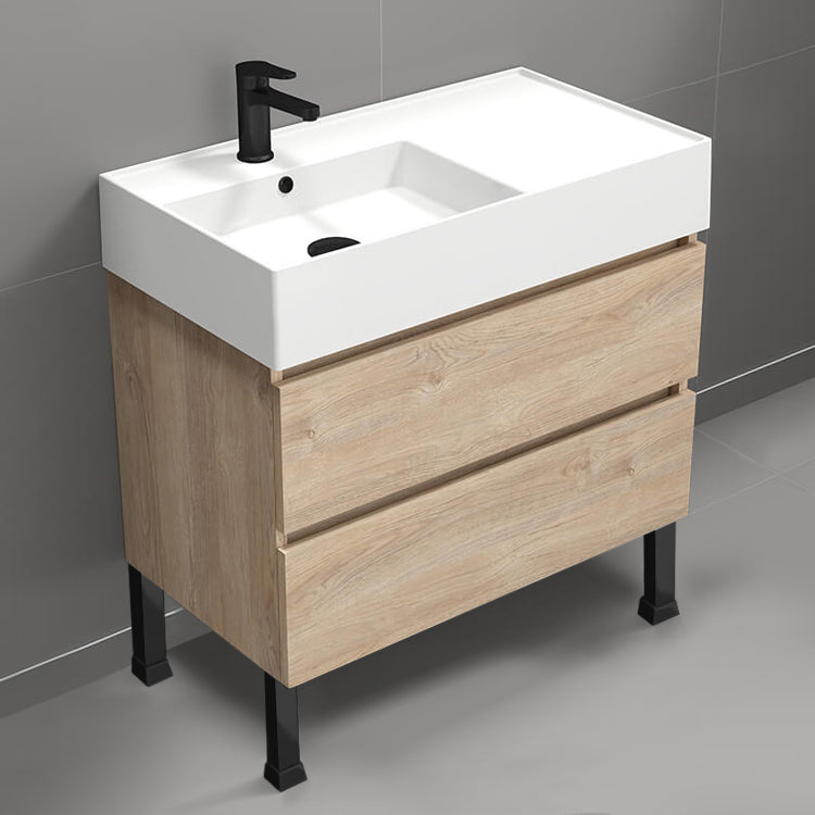 Modern Bathroom Vanity, Floor Standing, 32", Brown Oak