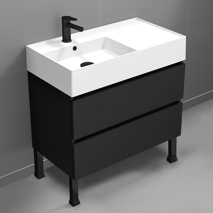 Black Bathroom Vanity, Modern, Free Standing, 32"