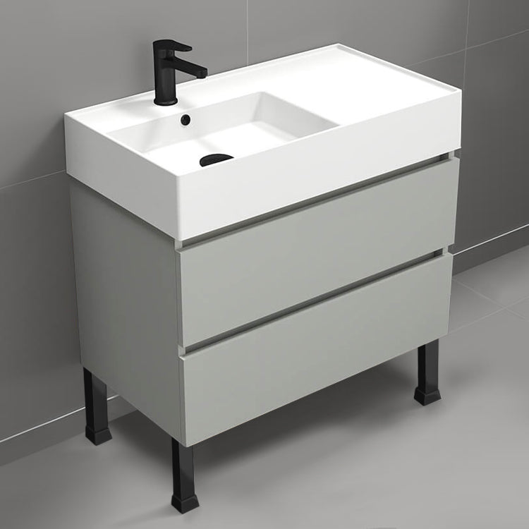 Modern Bathroom Vanity, Free Standing, 32", Grey Mist