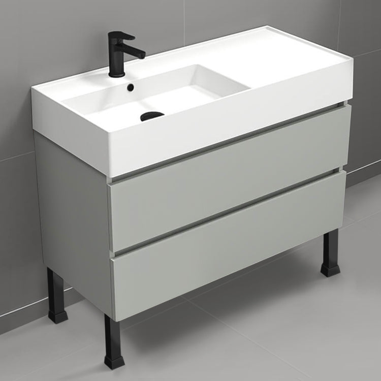 Floor Standing Bathroom Vanity, Modern, 40", Grey Mist
