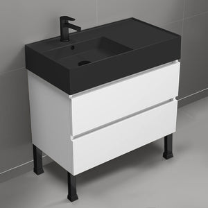 Free Standing Bathroom Vanity With Black Sink, 32", Modern, Glossy White