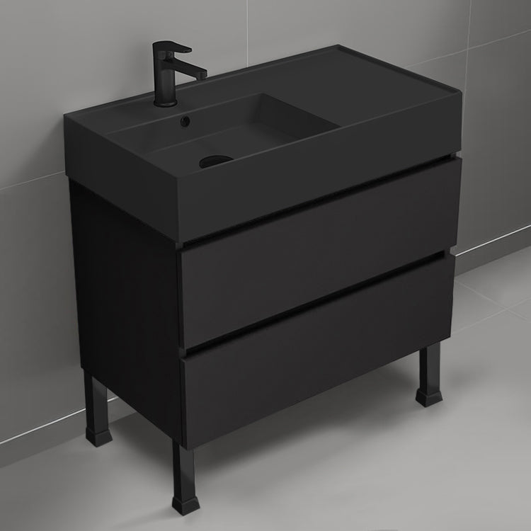 Black Bathroom Vanity With Black Sink, Modern, Free Standing, 32"