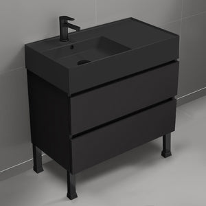 Black Bathroom Vanity With Black Sink, Modern, Free Standing, 32"