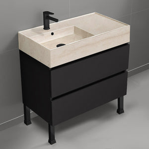 Black Bathroom Vanity With Beige Travertine Design Sink, Modern, Free Standing, 32"