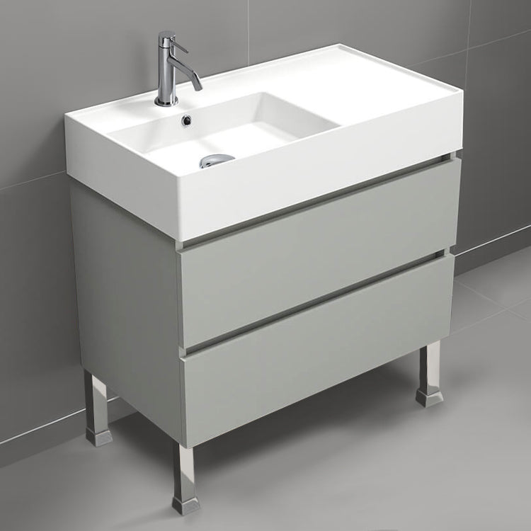 Modern Bathroom Vanity, Free Standing, 32", Grey Mist