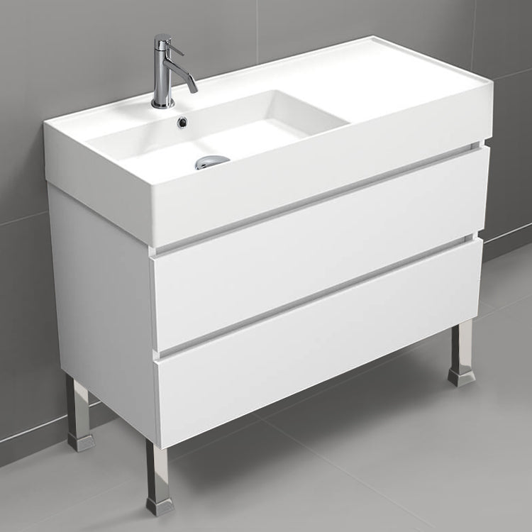 Modern Bathroom Vanity, Floor Standing, 40", Glossy White