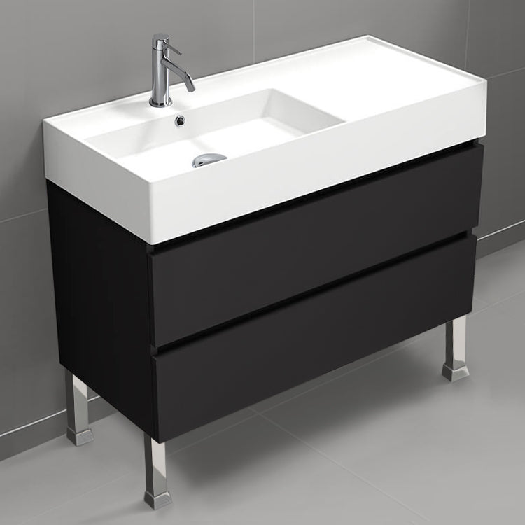 Black Bathroom Vanity, Floor Standing, Modern, 40"