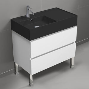 Free Standing Bathroom Vanity With Black Sink, 32", Modern, Glossy White