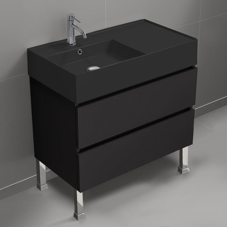 Black Bathroom Vanity With Black Sink, Modern, Free Standing, 32"