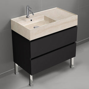 Black Bathroom Vanity With Beige Travertine Design Sink, Modern, Free Standing, 32"