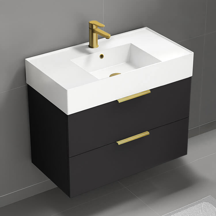 Black Bathroom Vanity, Floating, Modern, 32"