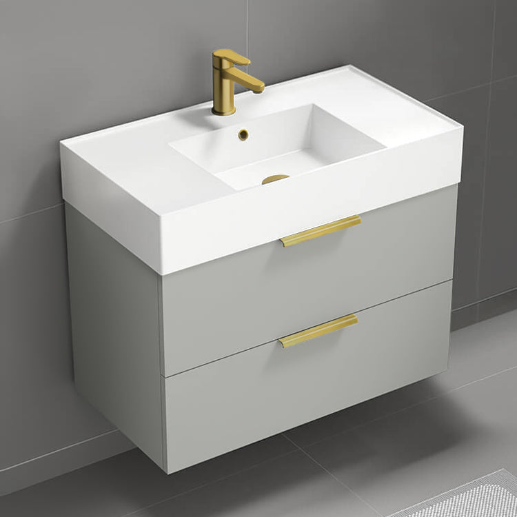 Wall Mounted Bathroom Vanity, Modern, 32", Grey Mist