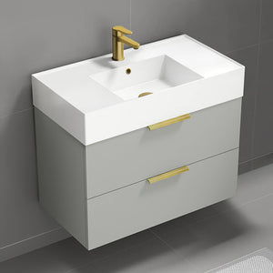 Wall Mounted Bathroom Vanity, Modern, 32", Grey Mist