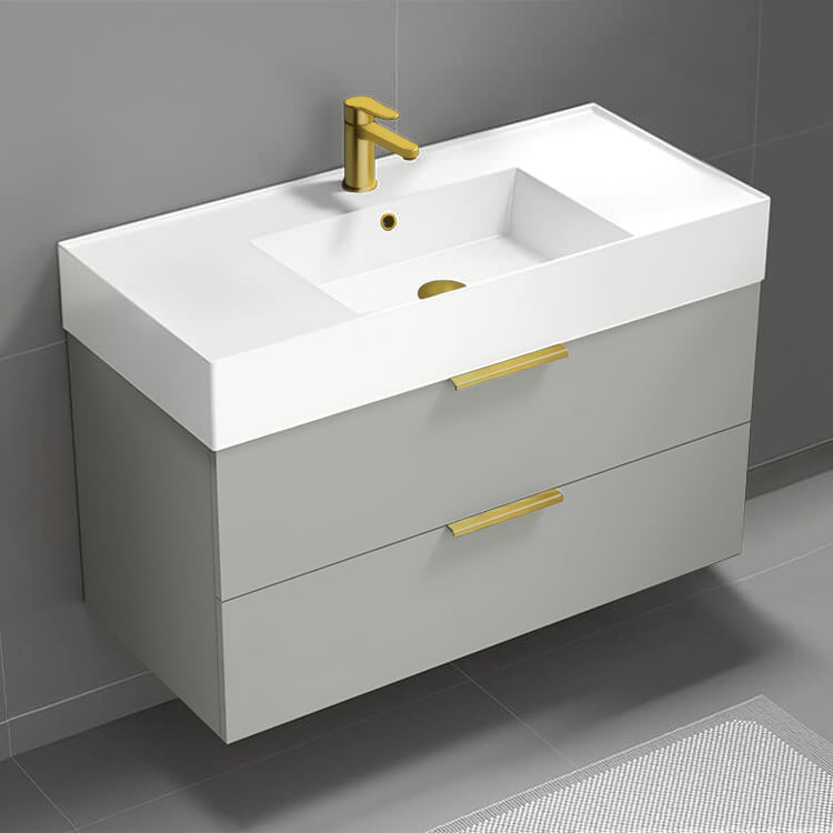 40" Bathroom Vanity, Wall Mounted, Grey Mist
