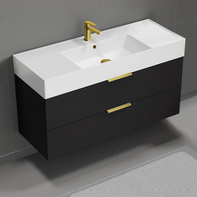 48" Bathroom Vanity, Wall Mounted, Black