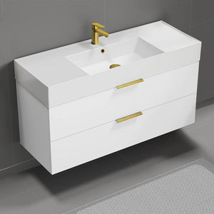 Modern Bathroom Vanity, Wall Mounted, 48", Glossy White