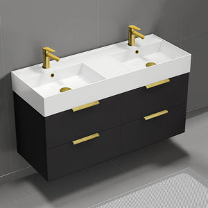 Double Bathroom Vanity, Wall Mount, 48", Matte Black