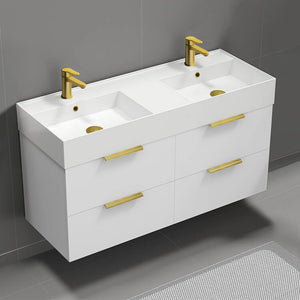 48" Bathroom Vanity, Double Sink, Modern, Wall Mounted, Glossy White