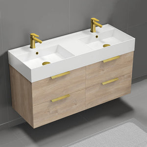 48" Bathroom Vanity, Double Sink, Wall Mount, Modern, Brown Oak