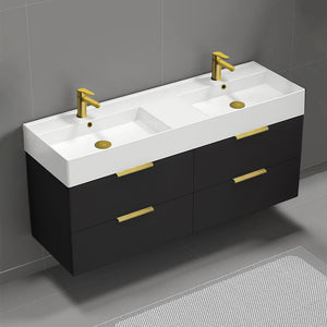 56" Bathroom Vanity, Double Sink, Wall Mounted, Modern, Matte Black