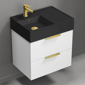 Modern Bathroom Vanity With Black Sink, Wall Mount, 24", Glossy White