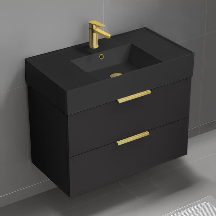 Bathroom Vanity, Black, Floating, 32", Modern