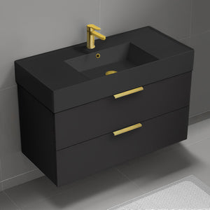 Wall Mounted Bathroom Vanity, 40", Black