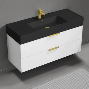 Modern Bathroom Vanity With Black Sink, Wall Mounted, 48", Glossy White