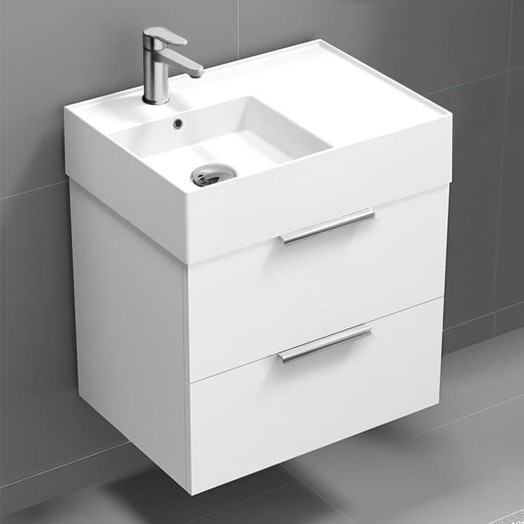 Modern Bathroom Vanity, Wall Mount, 24", Glossy White