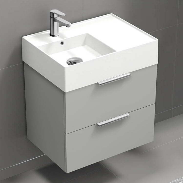 24" Bathroom Vanity, Modern, Wall Mount, Grey Mist