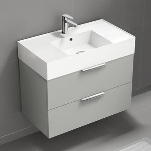 Wall Mounted Bathroom Vanity, Modern, 32", Grey Mist