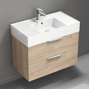 Bathroom Vanity, Modern, 32", Floating, Brown Oak