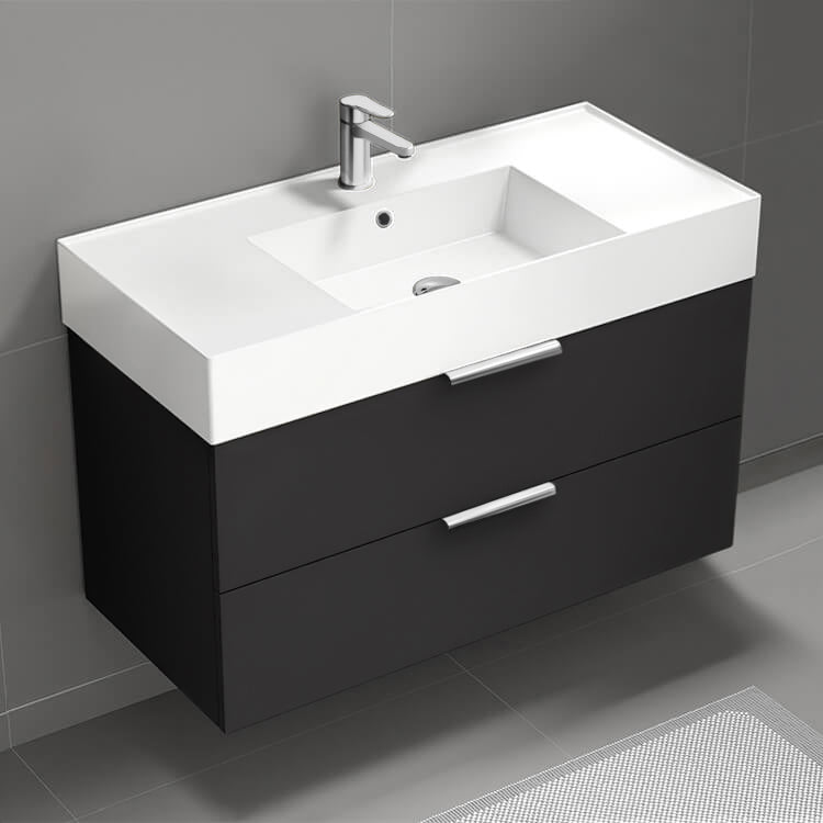 Wall Mounted Bathroom Vanity, Modern, Single, 40", Matte Black