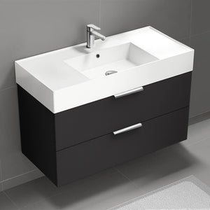Wall Mounted Bathroom Vanity, Modern, Single, 40", Matte Black