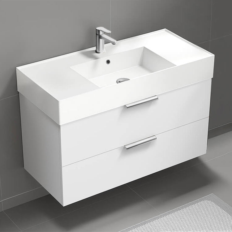Floating Bathroom Vanity, Modern, 40", Glossy White