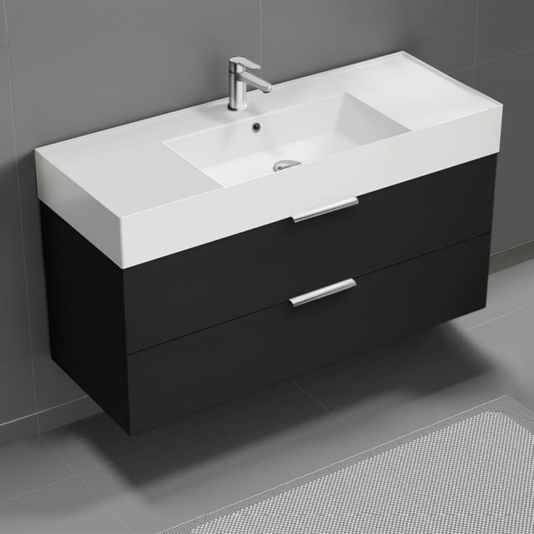 Bathroom Vanity, 48", Floating, Modern, Black