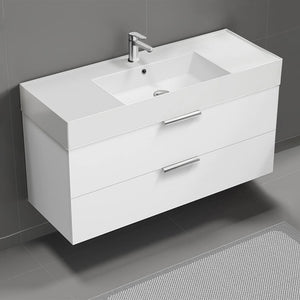 Modern Bathroom Vanity, Wall Mounted, 48", Glossy White