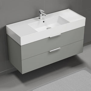 Modern Bathroom Vanity, Wall Mounted, 48", Grey Mist