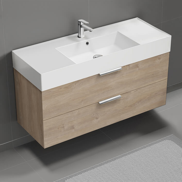 48" Bathroom Vanity, Floating, Brown Oak