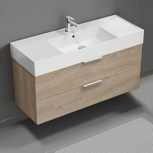 48" Bathroom Vanity, Floating, Brown Oak