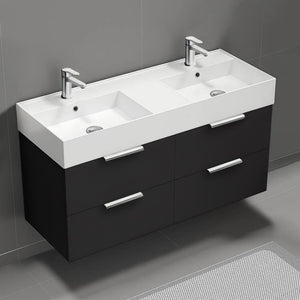 Double Bathroom Vanity, Wall Mount, 48", Matte Black