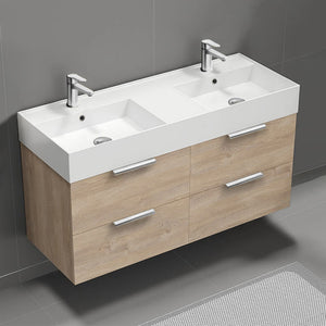 48" Bathroom Vanity, Double Sink, Wall Mount, Modern, Brown Oak