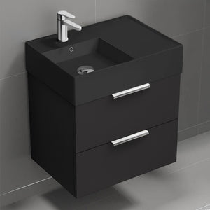 Black Bathroom Vanity With Black Sink, Modern, Wall Mounted, 24"