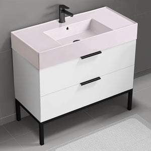 Pink Sink Bathroom Vanity, Modern, 40", Glossy White